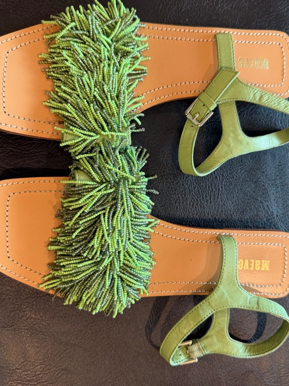Anthropologie Maeve Green Beaded Sandals 8 m